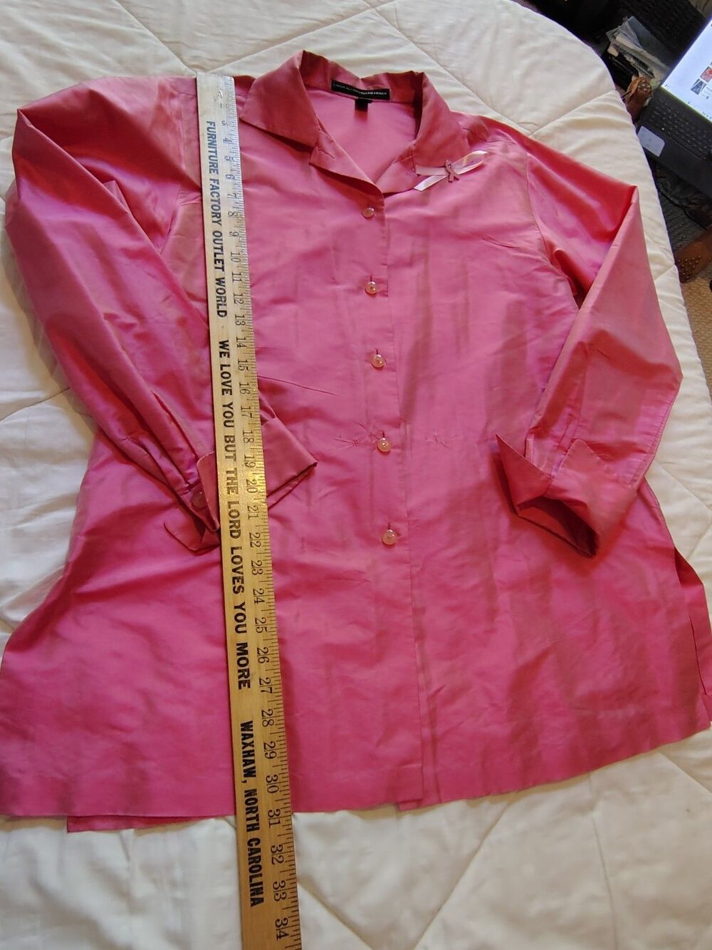 Linda Allard Ellen Tracy Pink Silk Button Up Shirt Blouse Sz 14 Pink Ribbon - Picture 7 of 10